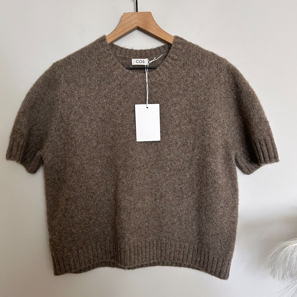 COS Alpaca Yak Wool Knit T-Shirt Beige Short Sleeve Sweater NWT